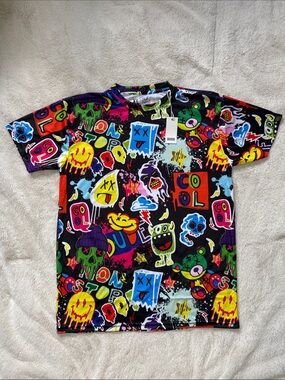 Bleecker & Mercer Colourful Graffiti Style Streetwear Tshirt XL Vibrant Skate